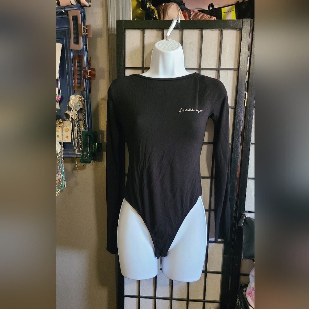 Wet Seal Black Long Sleeve Bodysuit